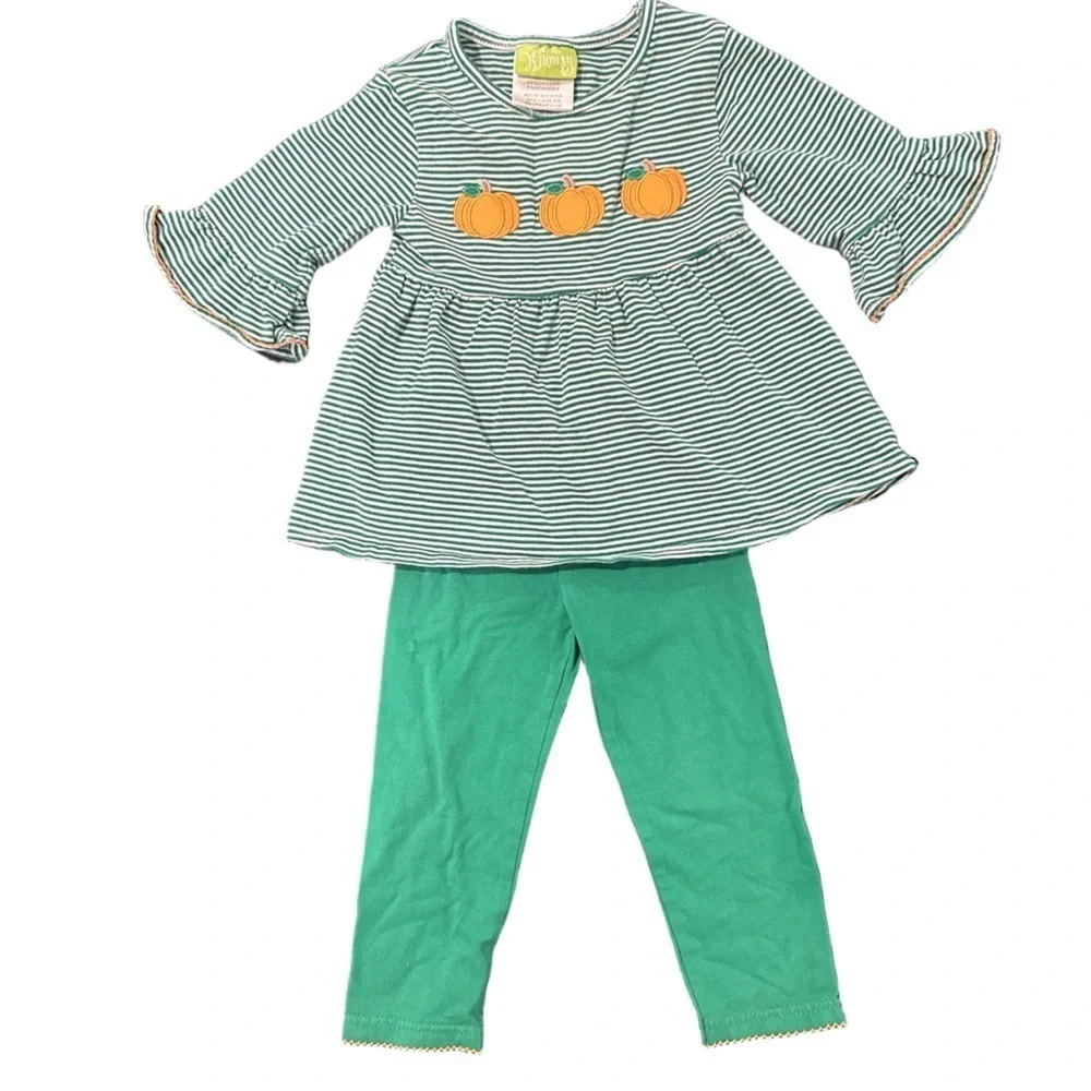 Kids Pumpkin Striped Outfit Set